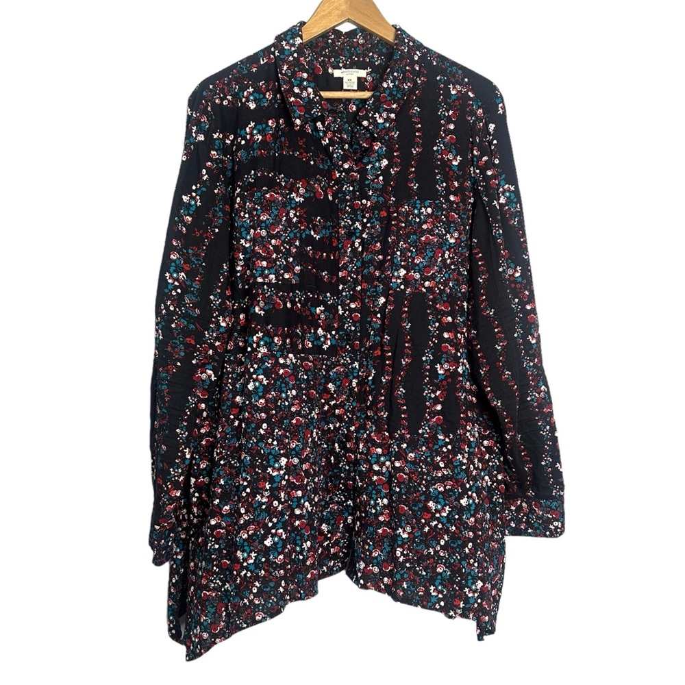 Westbound Plus Long Sleeve Blouse Wavy Floral Top
